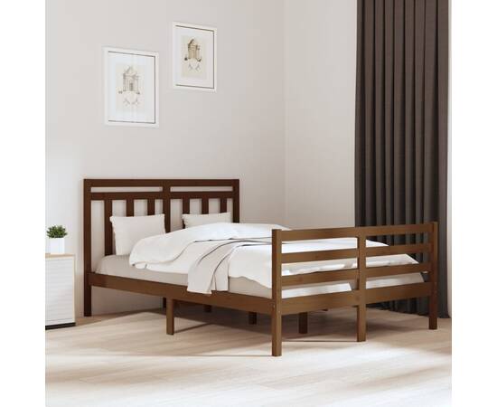 Cadru pat small double 4ft, maro miere, 120x190 cm, lemn masiv