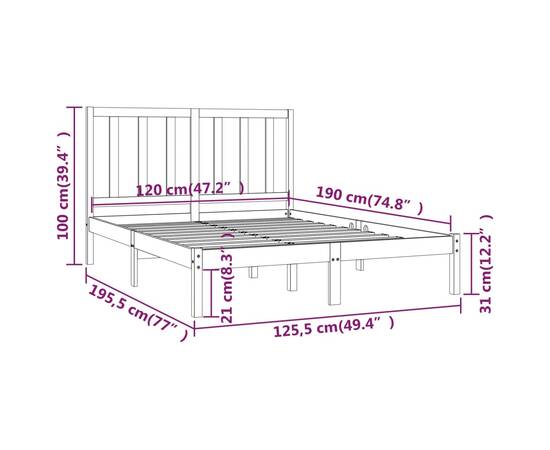 Cadru pat small double 4ft, maro miere, 120x190 cm, lemn masiv, 6 image