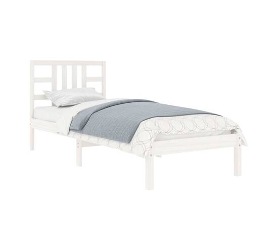 Cadru de pat, alb, 100x200 cm, lemn masiv, 3 image