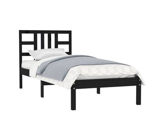 Cadru de pat, negru, 100x200 cm, lemn masiv, 3 image