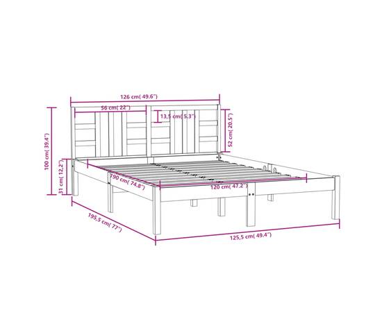 Cadru de pat small double 4ft, 120x190 cm, lemn masiv, 6 image