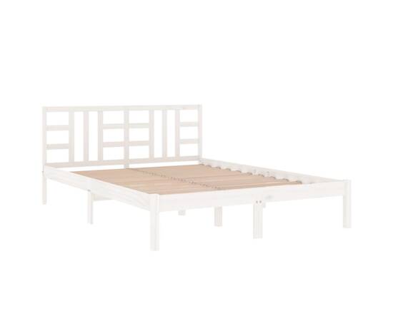 Cadru de pat small double 4ft, alb, 120x190 cm, lemn masiv, 4 image