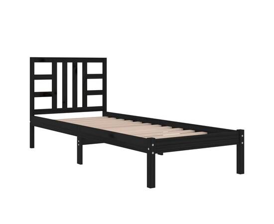 Cadru de pat small single 2ft6, negru, 75x190 cm, lemn masiv, 4 image