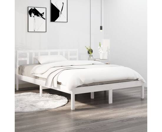 Cadru pat, alb, 140x190 cm, lemn masiv