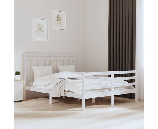 Cadru pat 5ft king size, alb, 150x200 cm, lemn masiv