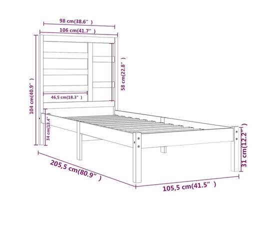 Cadru de pat, alb, 100x200 cm, lemn masiv, 6 image