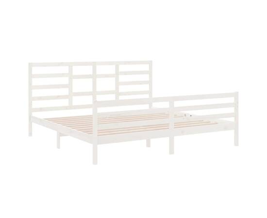 Cadru de pat, alb, 200x200 cm, lemn masiv, 4 image