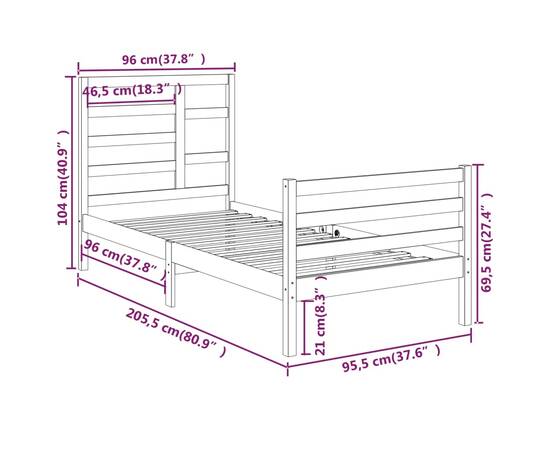 Cadru de pat, alb, 90x200 cm, lemn masiv, 6 image
