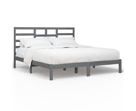 Cadru de pat, gri, 200x200 cm, lemn masiv, 2 image