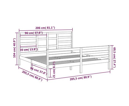 Cadru de pat, gri, 200x200 cm, lemn masiv, 6 image