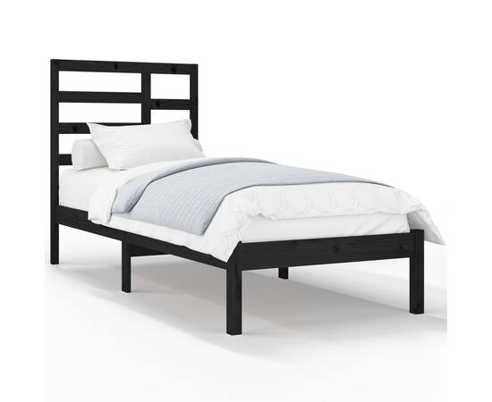 Cadru de pat, negru, 100x200 cm, lemn masiv, 2 image
