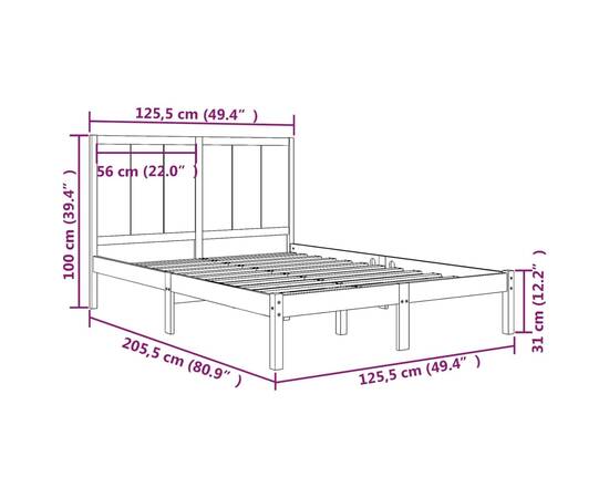 Cadru de pat, negru, 120x200 cm, lemn masiv de pin, 5 image