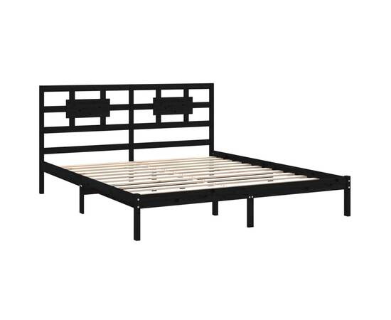 Cadru de pat, negru, 160x200 cm, lemn masiv, 4 image