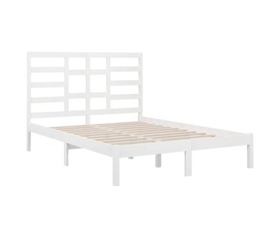 Cadru de pat dublu 4ft6, alb, 135x190 cm, lemn masiv, 4 image