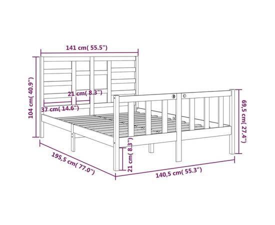 Cadru de pat dublu 4ft6, alb, 135x190 cm, lemn masiv, 6 image