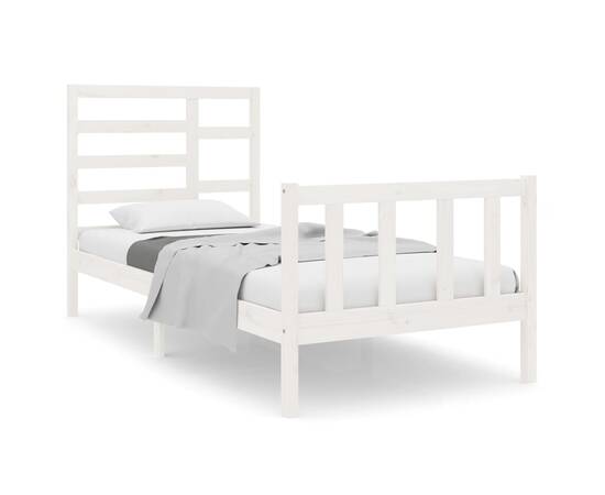 Cadru de pat single 3ft, alb, 90x190 cm, lemn masiv, 2 image
