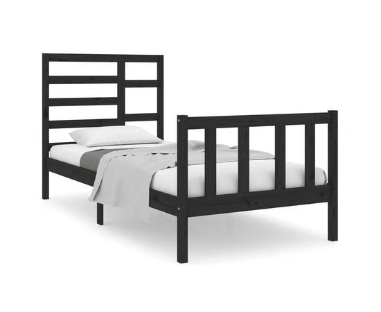 Cadru de pat single 3ft, negru, 90x190 cm, lemn masiv, 2 image