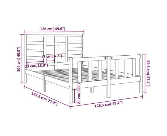 Cadru de pat small double 4ft, 120x190 cm, lemn masiv, 6 image