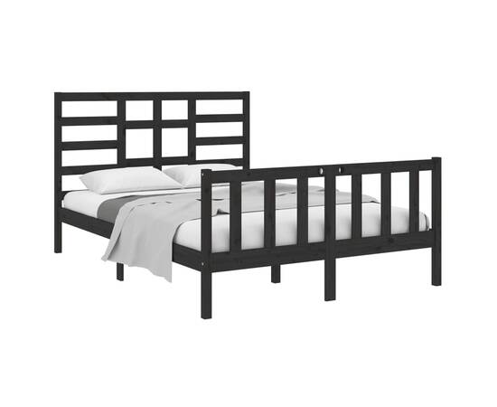 Cadru de pat small double 4ft, negru, 120x190 cm, lemn masiv, 3 image