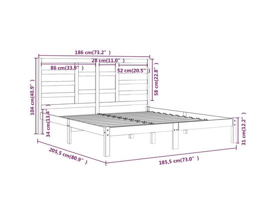 Cadru de pat super king 6ft, 180x200 cm, lemn masiv, 6 image