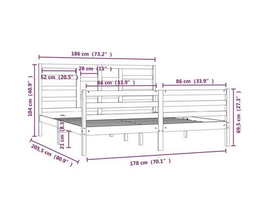 Cadru de pat super king 6ft, 180x200 cm, lemn masiv, 6 image