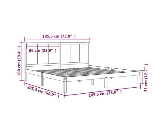 Cadru de pat super king 6ft, alb, 180x200 cm, lemn masiv de pin, 5 image