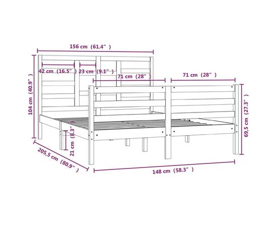 Cadru pat 5ft king size, alb, 150x200 cm, lemn masiv, 6 image