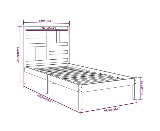 Cadru de pat, gri, 90x200 cm, lemn masiv de pin, 6 image