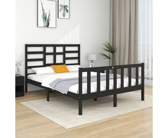 Cadru de pat, negru, 140x190 cm, lemn masiv