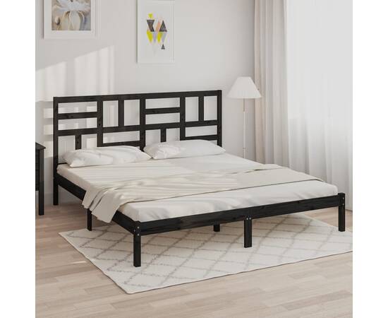 Cadru de pat, negru, 200x200 cm, lemn masiv