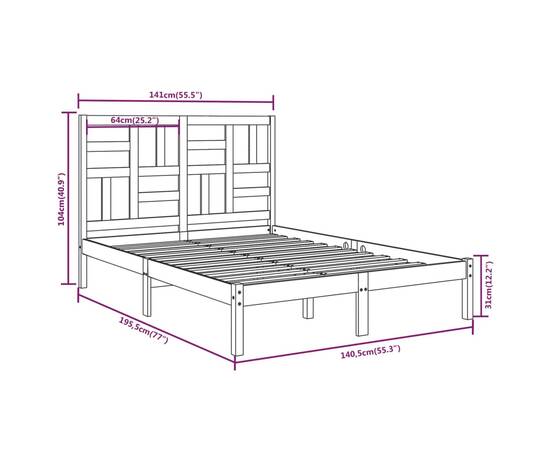 Cadru de pat dublu 4ft6, alb, 135x190 cm, lemn masiv, 6 image