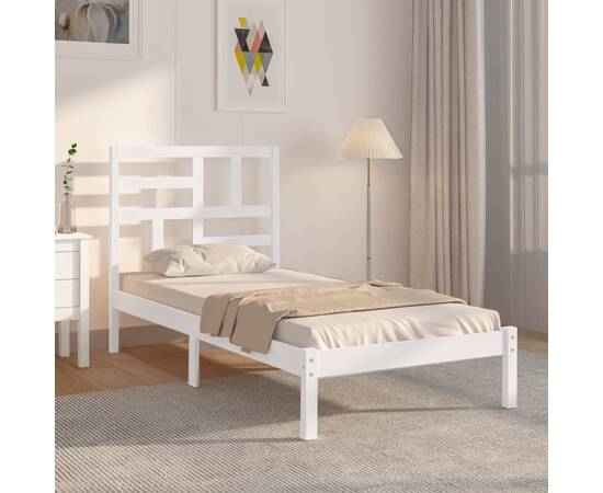 Cadru de pat pentru o persoană 3ft, alb, 90x190 cm, lemn masiv