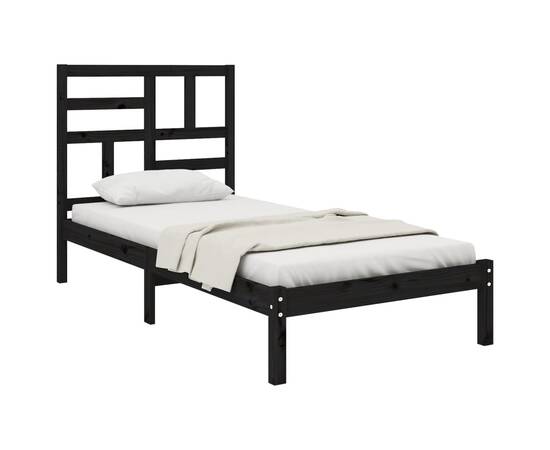 Cadru de pat small single 2ft6, negru, 75x190 cm, lemn masiv, 3 image