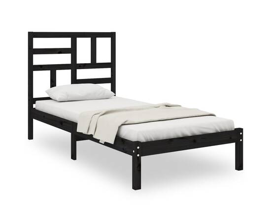 Cadru de pat small single 2ft6, negru, 75x190 cm, lemn masiv, 2 image