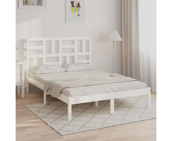 Cadru pat 5ft king size, alb, 150x200 cm, lemn masiv