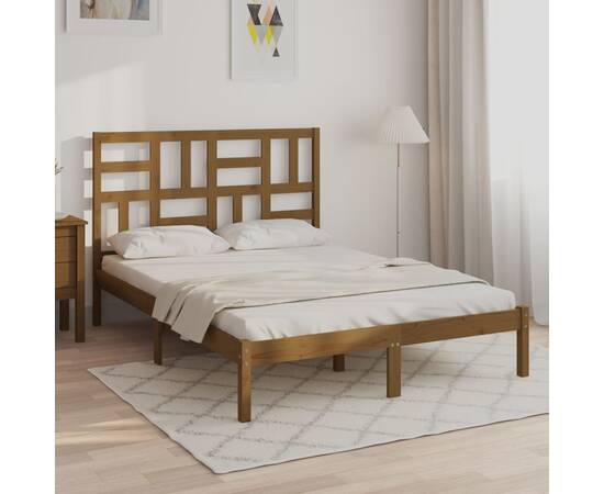 Cadru pat small double 4ft, maro miere, 120x190 cm, lemn masiv