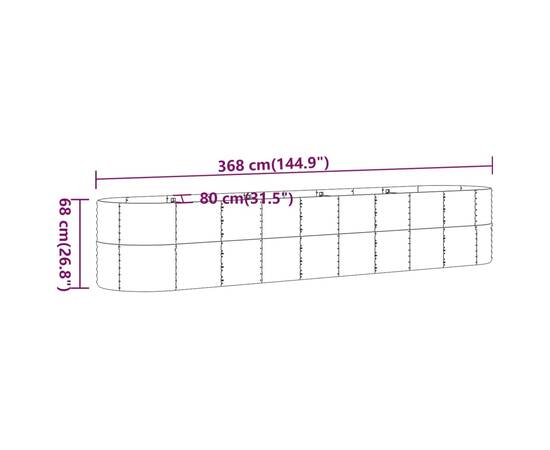 Jardinieră grădină gri 368x80x68 cm oțel vopsit electrostatic, 6 image