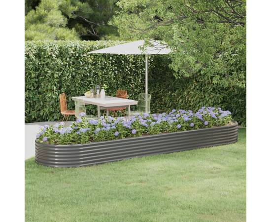 Jardinieră grădină gri 396x100x36 cm oțel vopsit electrostatic