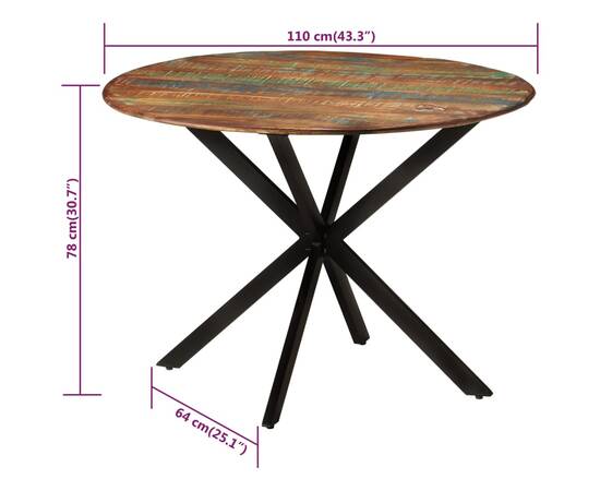 Masă de bucătărie, Ø110x78 cm, lemn masiv de mango și oțel, 6 image