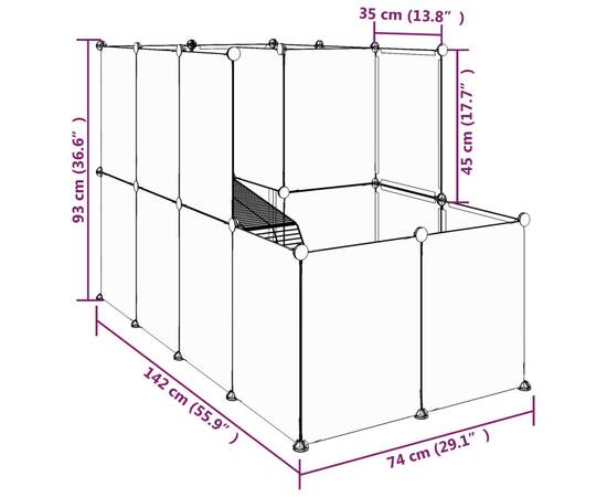 Cușcă pentru animale mici, negru, 142x74x93 cm, pp și oțel, 8 image
