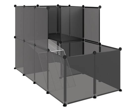 Cușcă pentru animale mici, negru, 142x74x93 cm, pp și oțel, 2 image