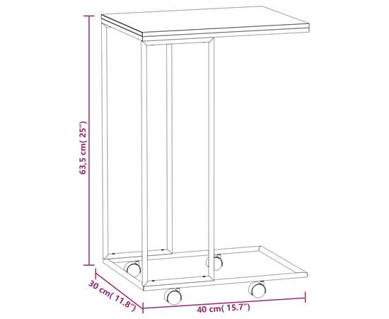Măsuță laterală cu roți, negru, 40x30x63,5 cm, lemn prelucrat, 6 image