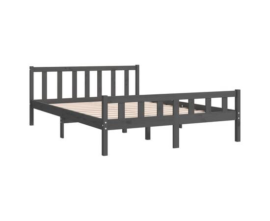 Cadru de pat, gri, 140x200 cm, lemn masiv de pin, 4 image