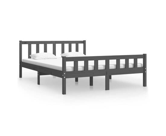 Cadru de pat double 4ft6, gri, 135x190 cm, lemn masiv, 2 image