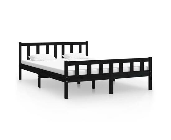 Cadru de pat king size 5ft, 150x200 cm, negru, lemn masiv, 2 image