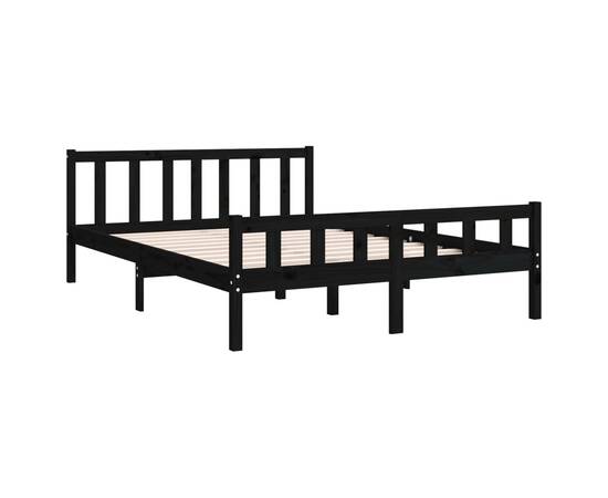 Cadru de pat king size 5ft, 150x200 cm, negru, lemn masiv, 4 image