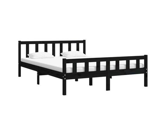 Cadru de pat king size 5ft, 150x200 cm, negru, lemn masiv, 3 image