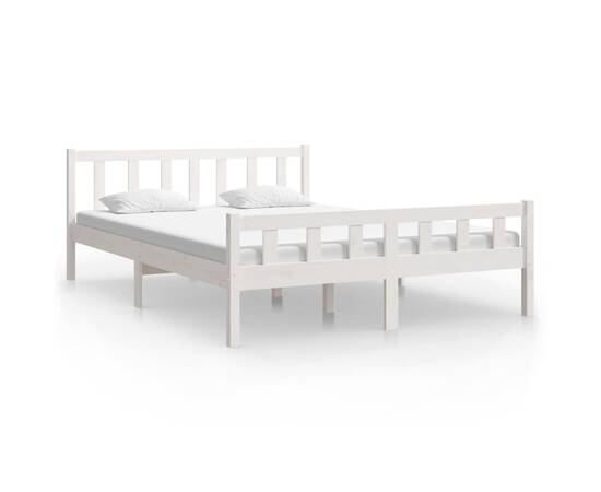 Cadru de pat king size 5ft, alb, 150x200 cm, lemn masiv, 2 image