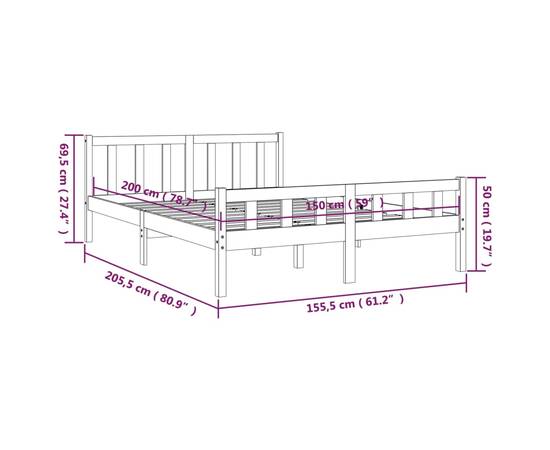Cadru de pat king size 5ft, alb, 150x200 cm, lemn masiv, 9 image