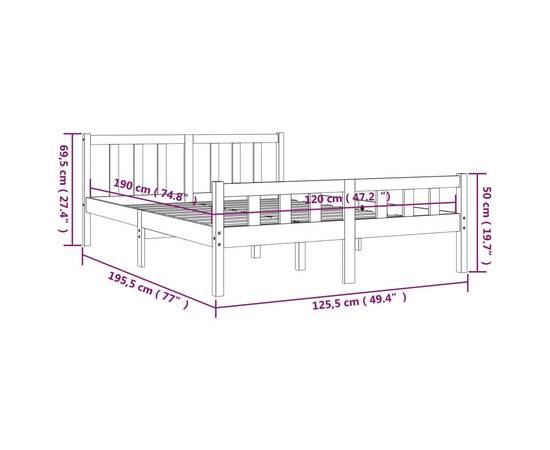 Cadru de pat small double 4ft maro miere 120x190 cm lemn masiv, 9 image